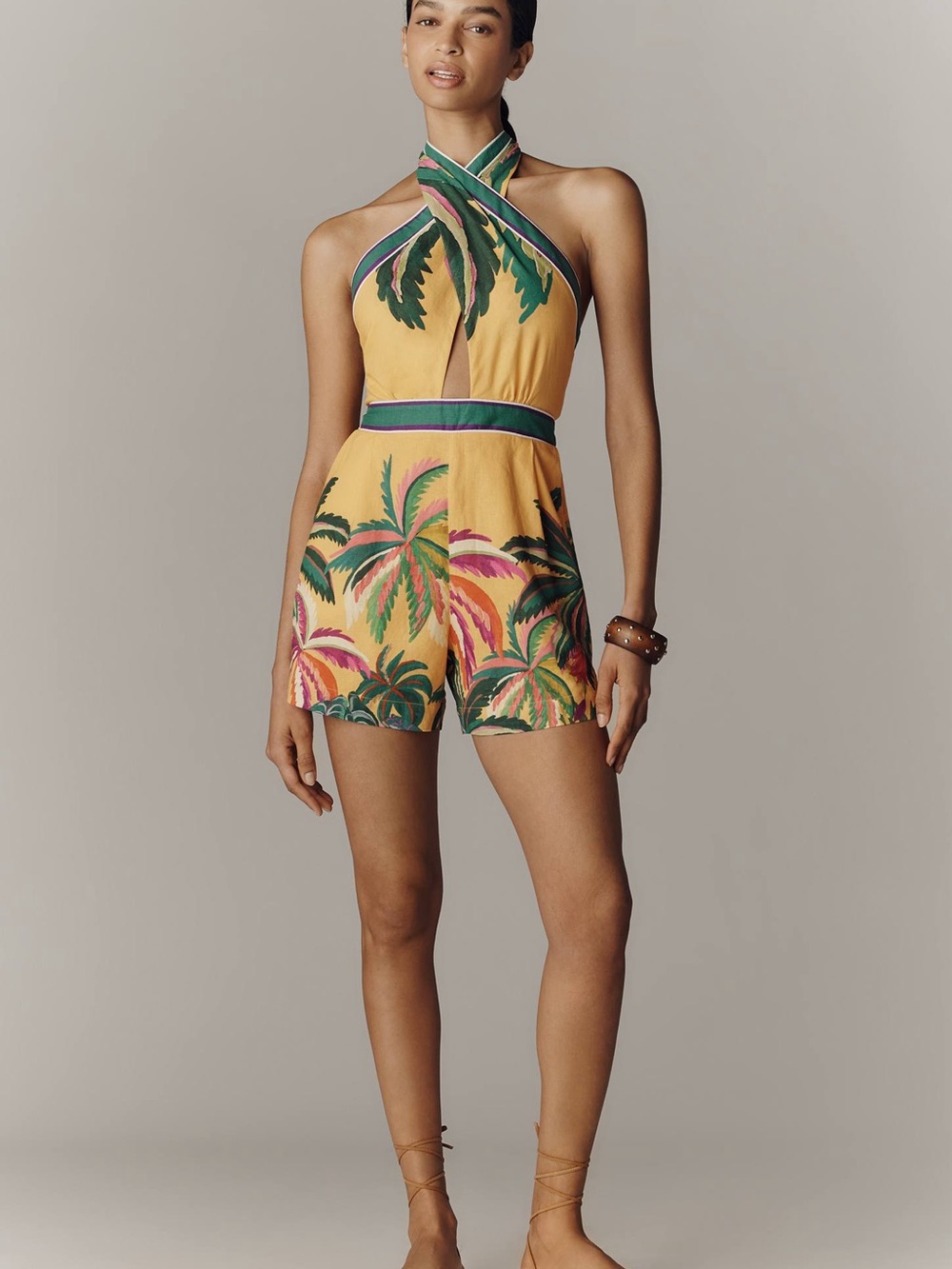 FARM Rio x Anthropologie Linen Blend Halter-Neck Romper | XL | NWT - Picture 3 of 4